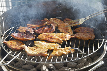 Holzkohlegrill mit Grillfleisch