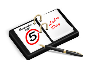 Diary with marked 5th of September, The Labor Day. Vector.