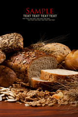 Assortment of baked goods in black background
