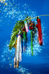 星空のCGと七夕飾り