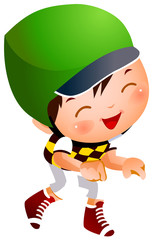 Boy wearing baseball outfit