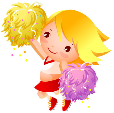 recommend clip art: Girl cheerleader in uniforms holding pom-pom