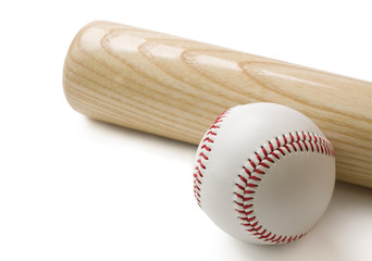 Baseball bat and baseball isolated on white