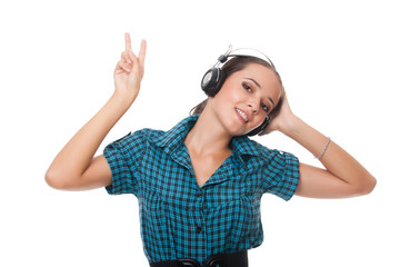 joyful young woman in headphones