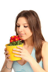 Frau mit Blumentopf