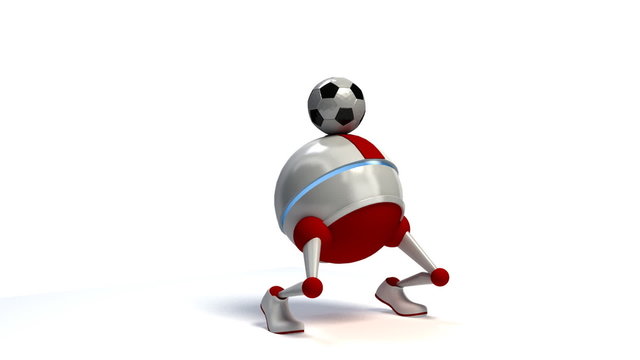 Robot playing soccer isolated on white background