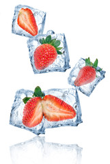 Strawberry frozen in ice cubes