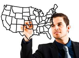 Man drawing an USA map