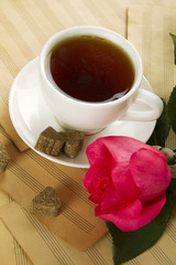Obraz na płótnie Canvas A cup of tea and rose