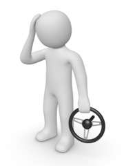 3d man with a steering wheel