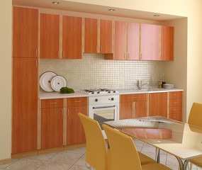 Wooden modern kitchen.