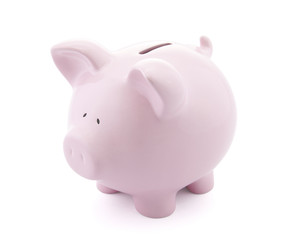 Pink piggy bank with clipping path