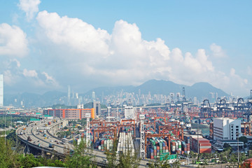 Obraz premium highway and container terminals in Hong Kong