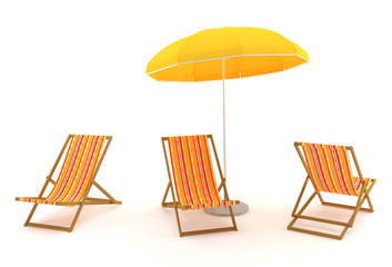 Colored deck chairs and umbrella
