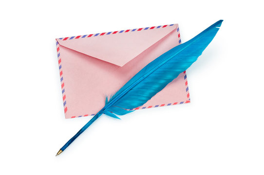 Letter and feathe isolated on the white