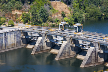 Naklejka premium Miño river reservoir in Orense, Galicia, Spain