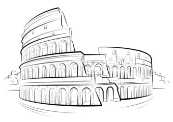 Vector drawing black and white Colosseum, Rome, Italy