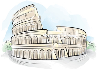 Vector drawing color Colosseum, Rome, Italy