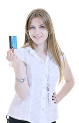 young woman hold credit card