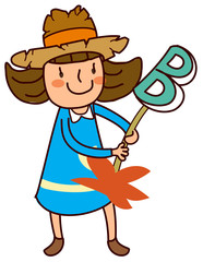 Portrait of girl holding alphabet b