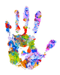 color hand print on white isolated