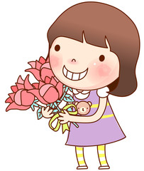 Portrait of girl holding bouquet