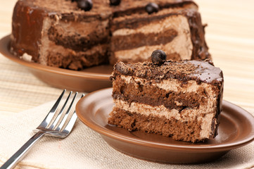 Homemade chocolate cake close-up