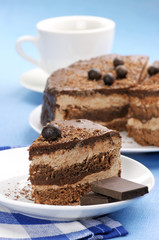 Homemade chocolate cake and coffee