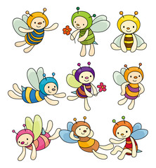 cartoon bee boy icon set.