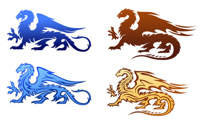 Fire Dragons Silhouettes Set