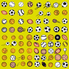 Set Ball sports icons symbols comic vector illustration