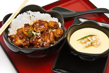 Rice with Chicken Teriyaki and Chinese Steam egg