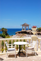 Sea view terrace of the luxury hotel's restaurant, Tenerife isla