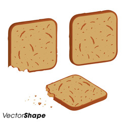 Toasted bread pieces,whole and bitten piece with crumbs