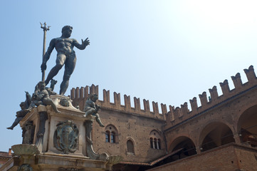 Bologna (Italy) Neptune's bronze statue and historic palace