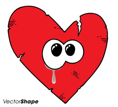Cartoon broken heart crying vector illustration