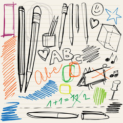 back to school doodles - pencils, pens and scribblings