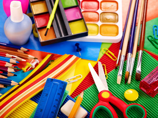 Close up of school supplies.