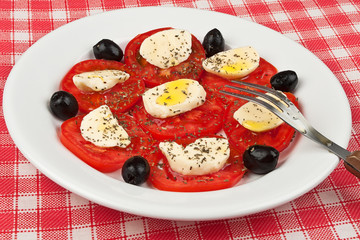 Tomatoes, mozzarella and olives