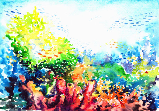 Coral reef watercolor painted