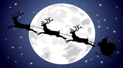 Obraz na płótnie Canvas Święty Mikołaj z reniferami w pełni księżyca