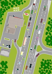 Fotobehang Stratenplan Benzinestation aan de snelweg