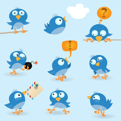 Vector funny blue birds icon set