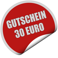 Sticker rot rund Curl unten GUTSCHEIN 30 EURO