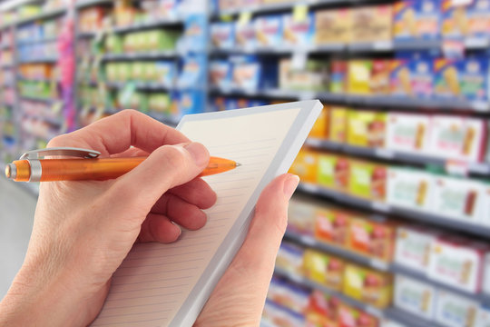 Writing a Shopping List in the Supermarket