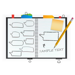 Open notepad with speech bubbles