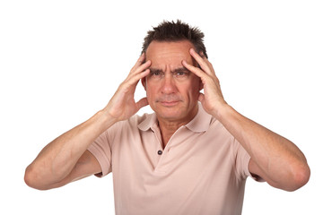 Attractive Middle Age Man Holding Head in Pain with Headache