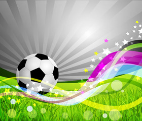 Vector Soccer Ball background, grass and colorful wave