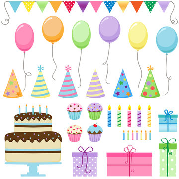 Set of vector birthday party elements