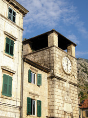 Fototapeta na wymiar medieval clock tower(Kotor, Montenegro)